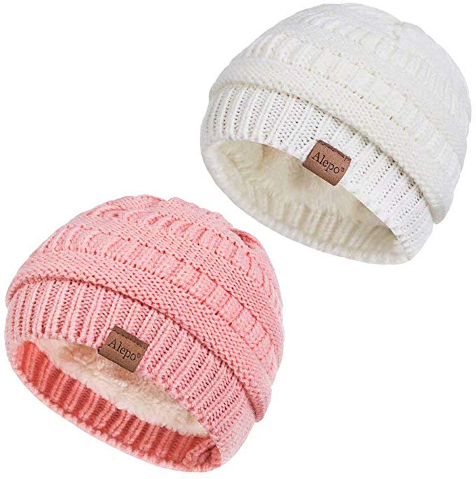 Alepo Fleece Lined Baby Beanie Hat, Infant Newborn Toddler Winter Warm Knit Cap for Boys Girls