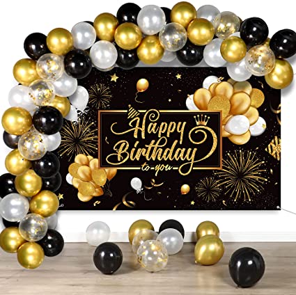 Black and Gold Birthday Party Decorations 50 Pieces Gold Black Balloon Arch Garland Kit Happy Birthday Backdrop Banner Decorations for Kids Men Women Anniversary Birthday Party Supplies Decor