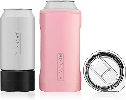 BrüMate HOPSULATOR TRíO 3-in-1 Stainless Steel Insulated Can Cooler, Works With 12 Oz, 16 Oz Cans And As A Pint Glass (Blush)