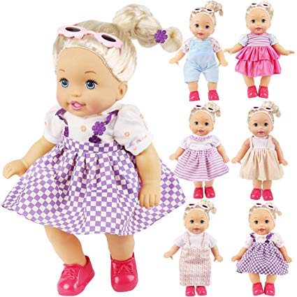KYToy 6PCS Fits 12'' 13'' 14'' 15'' Bitty Baby Alive Doll Clothes 360°Sewing American Girl Dolls Dresses Handmade Skirts Outfits Realistic Daily Costumes Gown Set