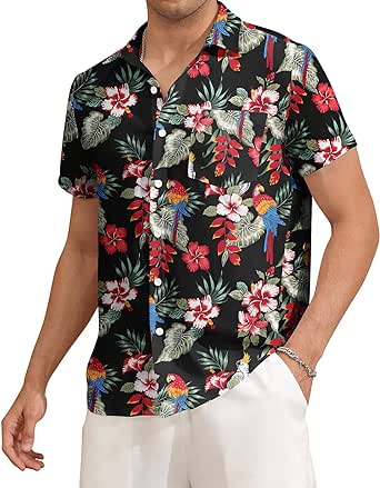 Men's Hawaiian Shirts Short Sleeve Floral Button Down Shirt Summer Beach Holiday T-Shirts