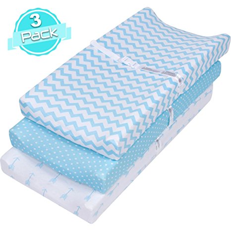 Changing Pad Cover Set for BOYS | Cradle Bassinet Sheets Set | Super Soft 100% Jersey Knit Cotton | Blue and White | 150 GSM | 3 Pack