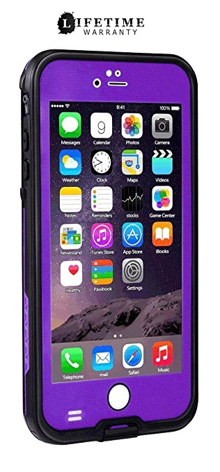 AOWOTO Cases for iPhone 6s / iPhone 6 Waterproof Case 4.7 inch , [Grid Series] 6.6ft Depth Under Water Dirtpoof Shockproof Snowproof protective Cover ( Purple )