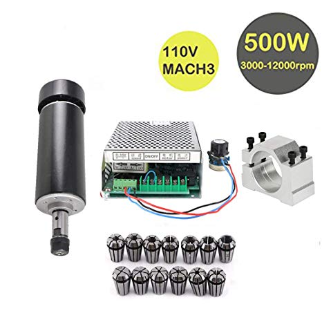 Konmison 1Set Mini CNC Lathe Air Cooled 500W Spindle Motor CNC 0.5KW with 52mm Clamps and 110V Mach3 Power Converter Spindle   13pcs ER11