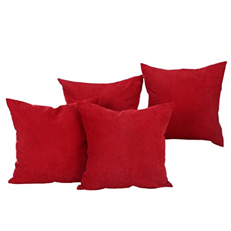 Deconovo Corduroy Faux Velvet Home Decorative Hand Made Pillow Case Cushion Cover, 18x18-inch, Red, Set Of 4