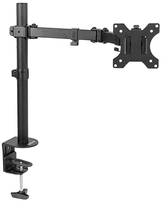 VIVO Full Motion Single VESA Computer Monitor Desk Mount Stand with Articulating Double Center Arm Joint | For 13" to 32" Screens (STAND-V101)