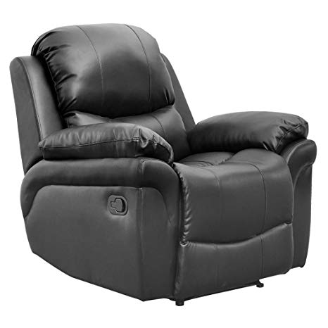 MADISON LEATHER RECLINER ARMCHAIR SOFA HOME LOUNGE CHAIR RECLINING GAMING (Black)