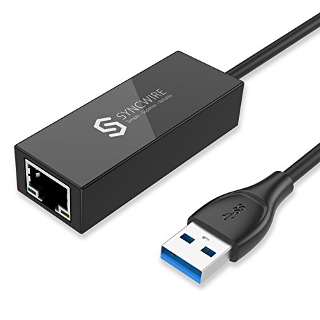High Speed USB 3.0 to Ethernet Adapter - Syncwire 10/100/1000 Gigabit RJ45 LAN Network Ethernet Adapter for Macbook, Mac Pro/Mini, iMac, HP, Lenovo, Dell, Acer, Asus, Surface Pro &More-Black