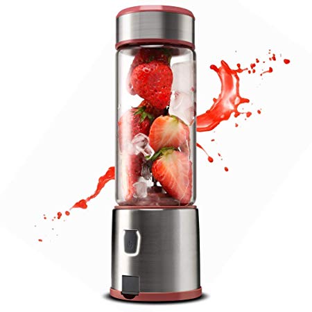 TTLIFE Smoothie Maker Smoothie Blenders 450ml USB Rechargeable 5100mAh with 4 Stainless Steel Blades Glass Mixer Juice Cup,Perfect for Fruit,Milk Shake and Baby Food,FDA/BPA Free,Pink