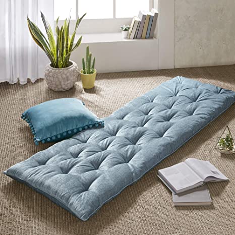 Intelligent Design Edelia Foldable Poly Chenille Lounge Floor Pillow Cushion Tufted Seat for Meditation, Game Playing, Yoga, Reading with Travel Wrap, 74x27, Aqua