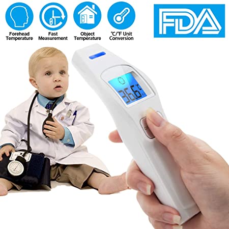 Forehead Thermometer,Infrared Digital Thermometer Professional Precision Non Contact Medical Thermometer with LCD Backlit Display Accurate Forehead and Ear Thermometer for Baby Kids and Adults,White