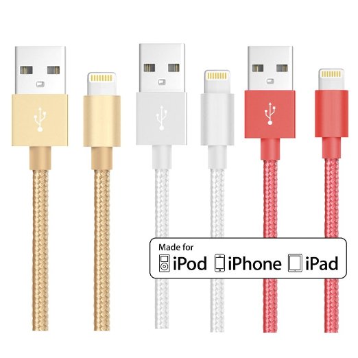 ThreeCat 3.3ft Apple MFi Certified Nylon Braided USB Cable with Lightning Connector for iPhone 6/6s/Plus/5/iPad Mini/Air/Pro