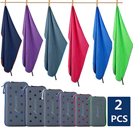 SHEEFLY Microfiber Sport Towel Set (S,M,L,XL) - Quick Dry, Ultra Light,Super Absorbent Beach Towels for Travel, Camp, Yoga, Gym, Golf, Pool, Swim, Spa, Baby and Kids   EVA Case & Carabiner