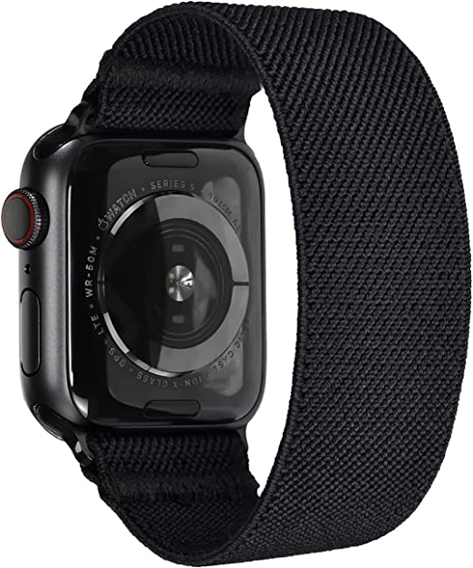 Tefeca Twill Elastic Compatible/Replacement Band for Apple Watch/ Apple Watch Ultra (Black, M fits Wrist in 6.5-7.0 inch, 41mm/40mm/38mm)