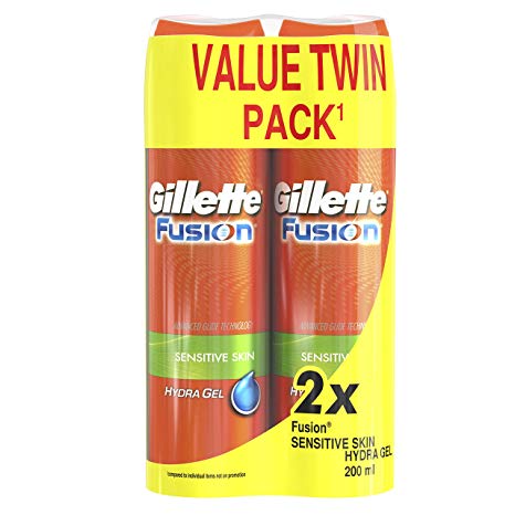 Gillette Fusion Sensitive Skin Men's Shaving Gel, 200 ml, Pack of 2