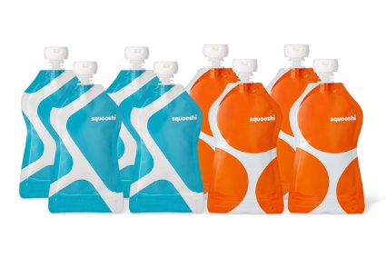 Squooshi Reusable Food Pouch  8 Pack - GO Pattern  Refillable Squeeze Pouches for Kids of All Ages