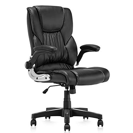 B2C2B Leather Executive Office Chair - High Back Computer Desk Chair with Adjustable Angle Recline and Seat Height Thick Padding for Comfort and Ergonomic Design for Lumbar Support Black