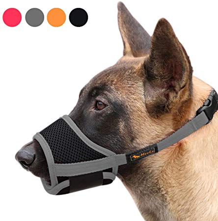 Heele Dog Muzzle Nylon Soft Muzzle Anti-Biting Barking Secure，Mesh Breathable Pets Mouth Cover for Small Medium Large Dogs 4 Colors 4 Sizes