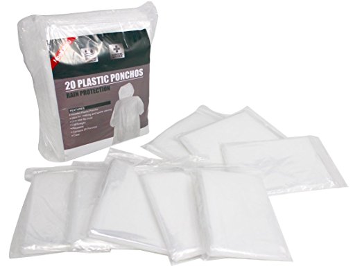Noe&Malu Disposable Emergency Clear Rain Poncho for Adults - 20 Pack