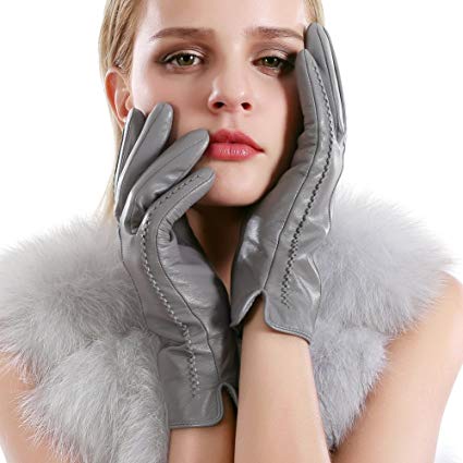 VEMOLLA Luxury Women Touchscreen Genuine Leather Gloves Cashmere Lining for Texting Driving Winter