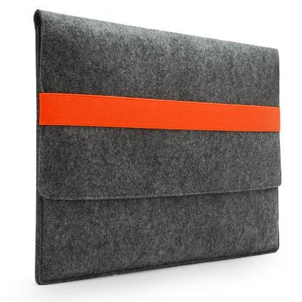 Lavievert Handmade Gray Felt Case Bag Sleeve with Orange Elastic Band for Apple 15" MacBook Pro / 15" MacBook Pro with Retina and Most Popular 15-15.6 Inch Macbooks / Laptops / Notebooks
