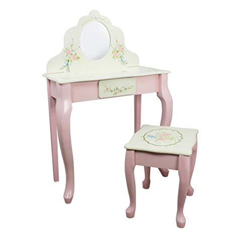 Fantasy Fields - Bouquet Thematic Kids Classic Vanity Table and Stool Set with Mirror | Imagination Inspiring Hand Crafted & Hand Painted Details   Non-Toxic, Lead Free Water-based Paint