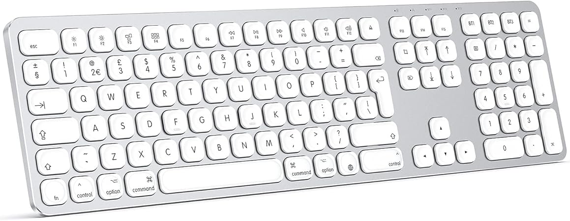 OMOTON Bluetooth Keyboard for Mac OS, Suitable for iMac/Mac Pro/Mac mini/MacBook... Full-Sized and Multi-Device Metal Shell Keyboard with Aluminum& ABS Material, Ultra-Thin Rechargeable Silver