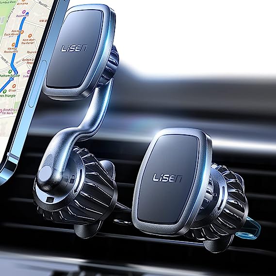 LISEN Magnetic Phone Holder for Car Cell Phone Magnet for Car 2022 Newest Magnetic Car Mount 6 Strong Magnets Universal Vent Phone Mount for Car Compatible with All 4”-13” Tablets & Smartphones