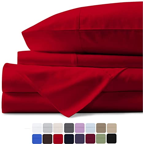 500 Thread Count 100% Cotton Sheet Red Twin Sheet Set,3-Piece Long-staple Combed Cotton Best Sheets,Breathable,Soft & Silky Sateen Weave Fits Mattress Upto 18'' Deep Pocket – 1 BONUS PILLOWCASE