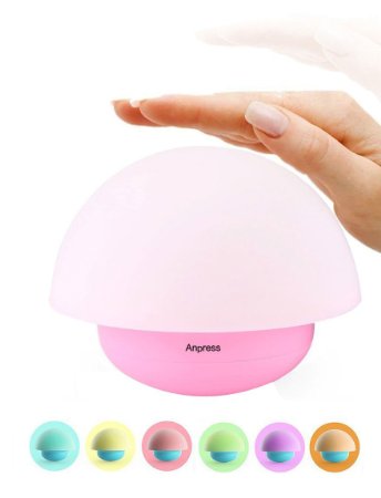 Anpress Tumbler Mushroom Design Colorful Night Light Touch Sensor Dimmable LED Nightlights with Softlight,Stronglight and 7 Colorful Light Best Gift for Baby Room, Bedroom, Nursery, Outdoor (Pink)