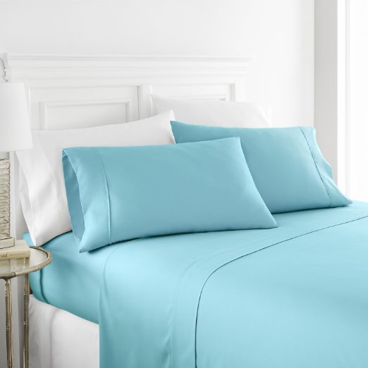 Italian Luxury® Soft Brushed Microfiber 3 Piece Deluxe Bed Sheet Set Deep Pocket- Hotel Quality - Twin - Aqua
