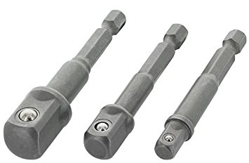 Drixet 3-Piece Power Adapter/Extension Bit Set | 1/4-Inch Hex Shank to Drive Sizes: 1/4", 3/8”, 1/2" | CR-V Quick Change Nut Socket Adapters to Use with Drill Chucks or Screw/Impact Drivers