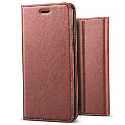 iPhone XR Case, BELKA[Simple Retro Style] Handmade Soft Leather Flip Folio Slim Wallet Cover Case[Magnetic Closure][Credit Card Slot][TPU Bumper][Kickstand] for iPhone XR 6.1 inch 2018