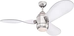 Westinghouse Lighting 72258 Josef, Contemporary LED Ceiling Fan with Light and Remote Control, 122 cm, Brushed Nickel Finish, Frosted Opal Glass, DC Motor