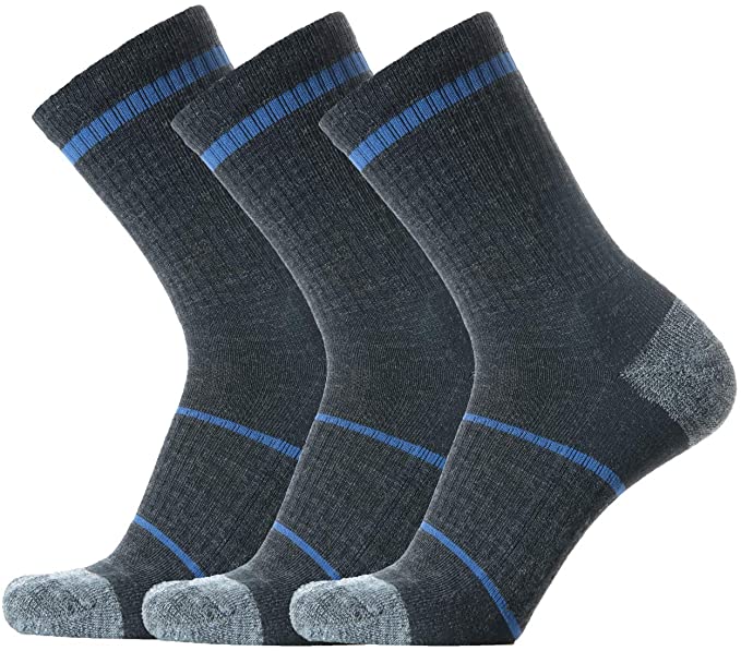 SOLAX 72% Men's Merino Wool Hiking Socks, Outdoor Trail,Trekking, Cushioned, Breathable Crew Socks 3 Pack