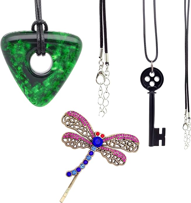 ASVP Shop Coraline Looking Stone Necklace, Skeleton Key Necklace & Dragonfly Hair Bobby Pin