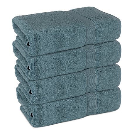 Chakir Turkish Linens Turkish Cotton Luxury Hotel & Spa Bath Towel, Bath Towel - Set of 4 - Channel Border, Slate Blue