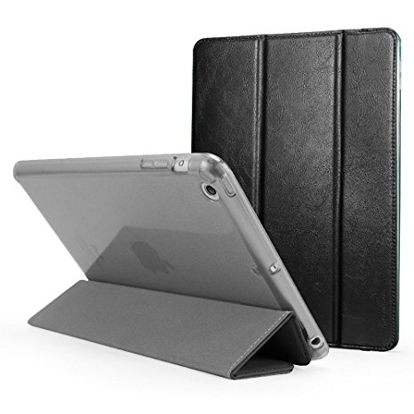 iPad Mini Case, iPad Mini 2 Case, iPad Mini 3 Case, Cambond Bumper Premium PU Leather Front and Soft Colored TPU Back Cover Slim Fit Auto Sleep Wake Flip Case Elastic Strap Corner Protection (Black)