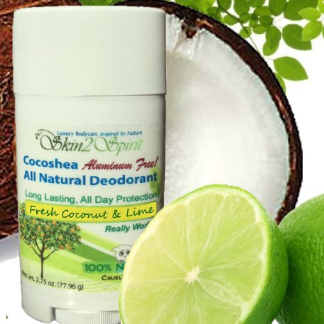 Skin2Spirit Natural Cocoshea Deodorant - FRESH COCONUT & LIME - Effective - NON Toxic - ALUMINUM FREE - Great for Cancer Patients - Smells like FRESH LIME & COCONUT - Unisex Scent - Stay Fresh Naturally!
