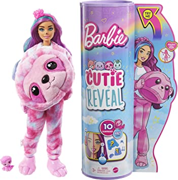 Barbie Doll Cutie Reveal Sloth Fantasy Series Doll with 10 Surprises Pet, Color Change and Accessories Toys and Gifts for Kids