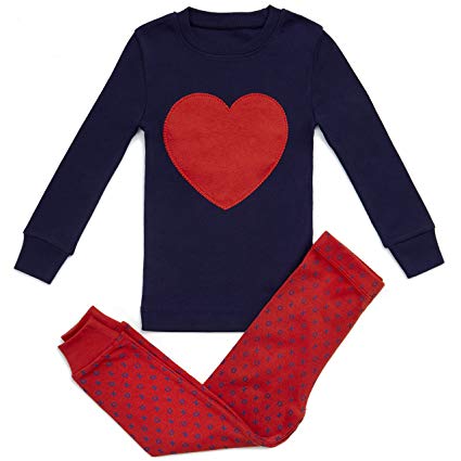 Bluenido Girls Pajamas Heart Love Pink 2 Piece 100% Super Soft Cotton (12m-8y)