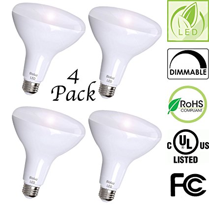 4 Pack Bioluz LED BR30 LED Dimmable Bulb, 65W Equivalent (Uses 8W) 700 lumen, 3000K (Soft White), Indoor/Outdoor Flood Light, 110° Beam Angle, E26 Medium Base, UL-Listed (Pack of 4)