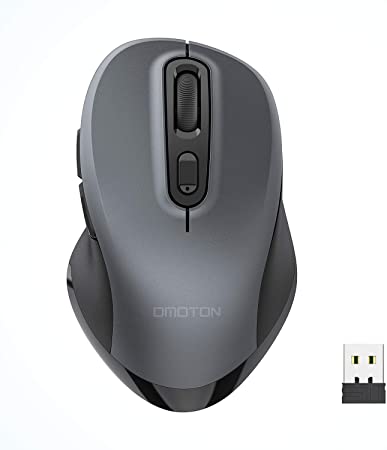 OMOTON 2.4G Computer Ergonomic Wireless Mouse, 2.4G Portable Mouse with USB Nano Receiver,6 Buttons,30 Months Battery Life, 1200 DPI, 5 Adjustment Levels, Specially Designed for Notebook,PC,Laptop (Gray)