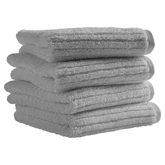 Rivet Ribbed Cotton Washcloth Set, 4-Pack, Pewter