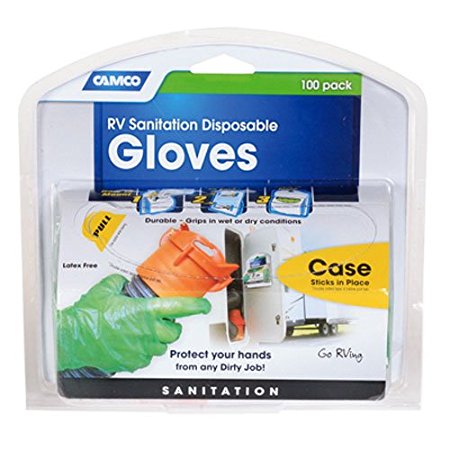 Camco Durable All Purpose RV Disposable Sanitation Gloves, Will Grip in Wet or Dry Conditions, Latex and Powder Free, Heavy Duty Nitrile- Green (100 Gloves) (40286)