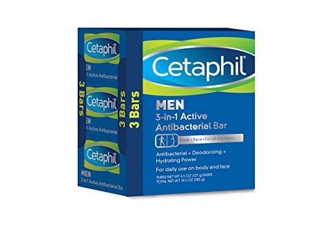 Cetaphil Men 3-in-1 Active Antibacterial Bars, 13.5 Ounce
