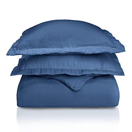 Superior Premium Cotton Flannel Duvet Cover Set, All Season 100% Brushed Cotton Flannel Bedding, 2-Piece Set with Duvet Cover and Pillow Sham - Navy Blue Solid, Twin