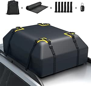 COSTWAY 15/21 Cubic Feet Car Roof Bag, 100% Waterproof Roofing Cargo Carrier with Anti-Slip Mat, Combination Lock & Straps, Rooftop Luggage Storage Box (15 Cubic Ft/424L, Black)