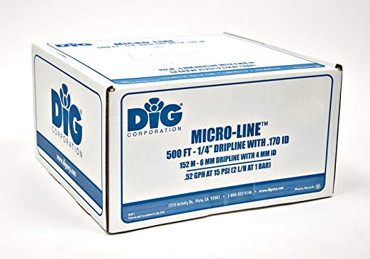 DIG Corporation Drip Line 500', 6" Spacing, 1/4" .52 GPH, color brown (.170 ID x 240 OD)