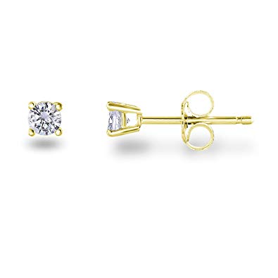 Sterling Silver Cubic Zirconia Classic Basket Prong Set Stud Earrings